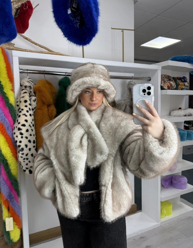Cream Bamboo Blend Faux Fur Jacket