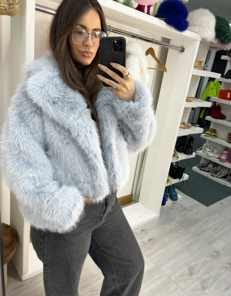 Baby Blue Bamboo Blend Faux Fur Cropped Natalie Jacket