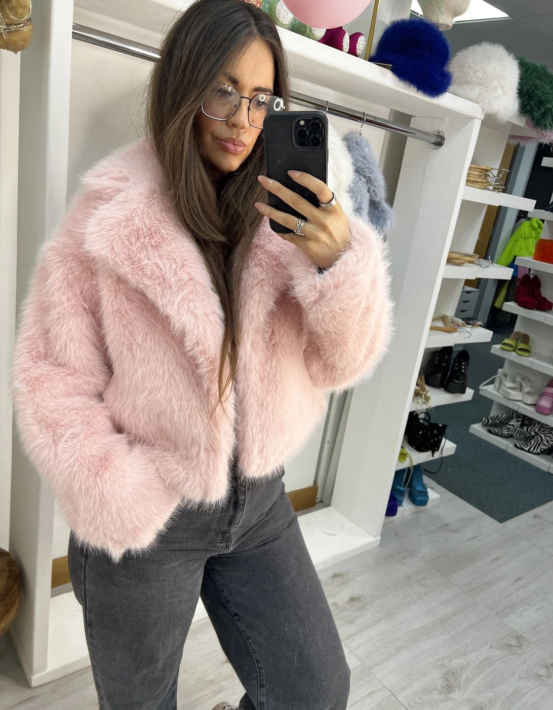 Pink Bamboo Blend Faux Fur Cropped Natalie Jacket, 2 of 1