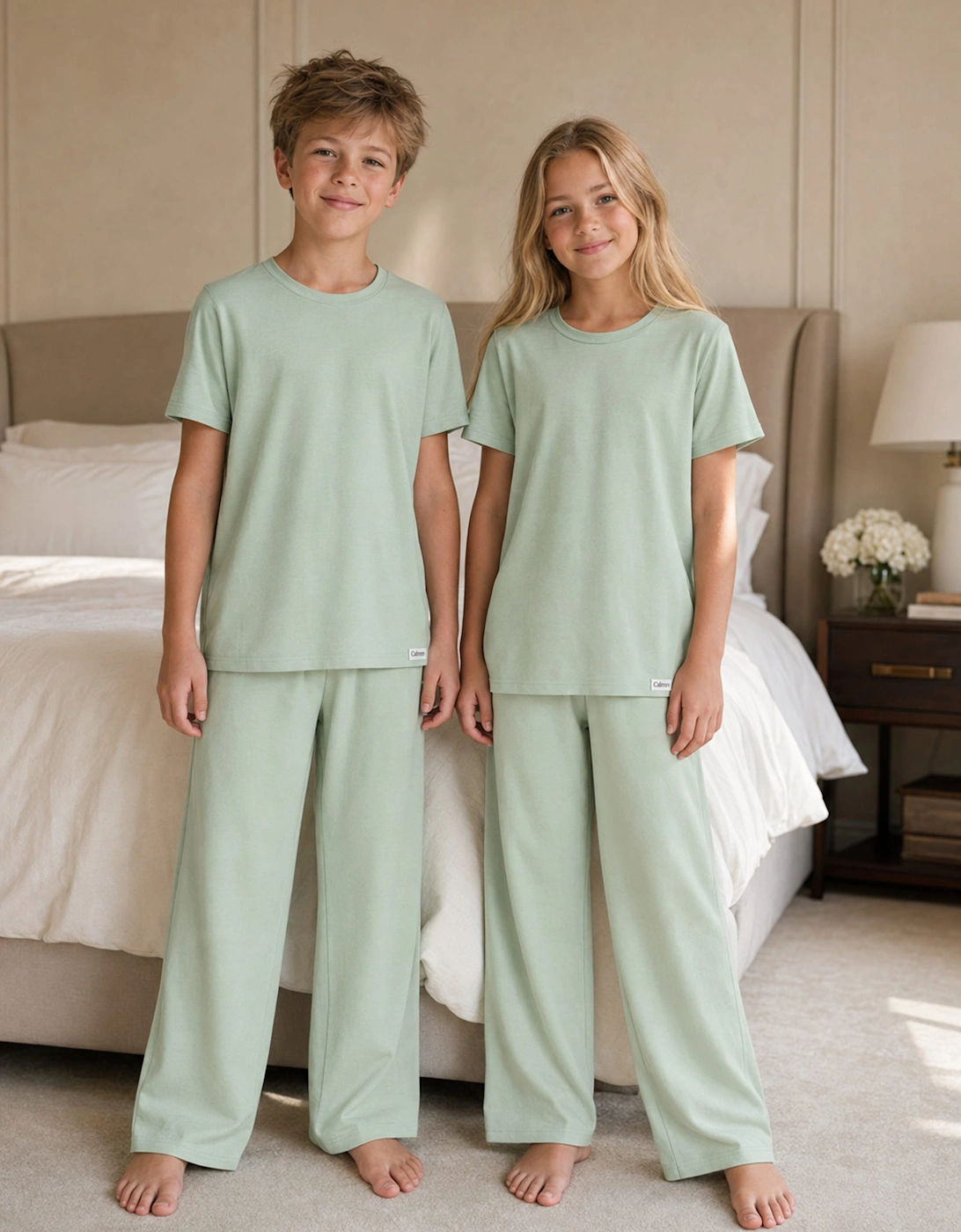 Calmm Kids Short Sleeve Loungewear in Green, 7 of 6