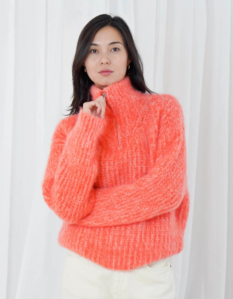 Arana Oversized Long-Sleeve Half-Zip Funnel-Neck Sweater - Fire Snow