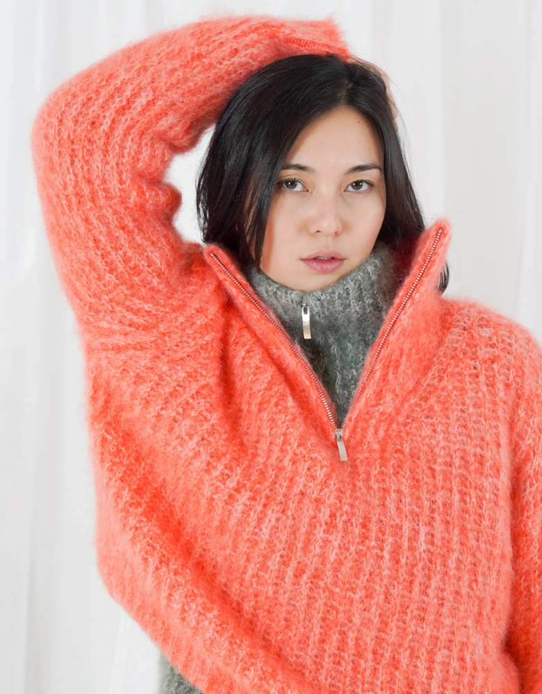 Arana Oversized Long-Sleeve Half-Zip Funnel-Neck Sweater - Fire Snow