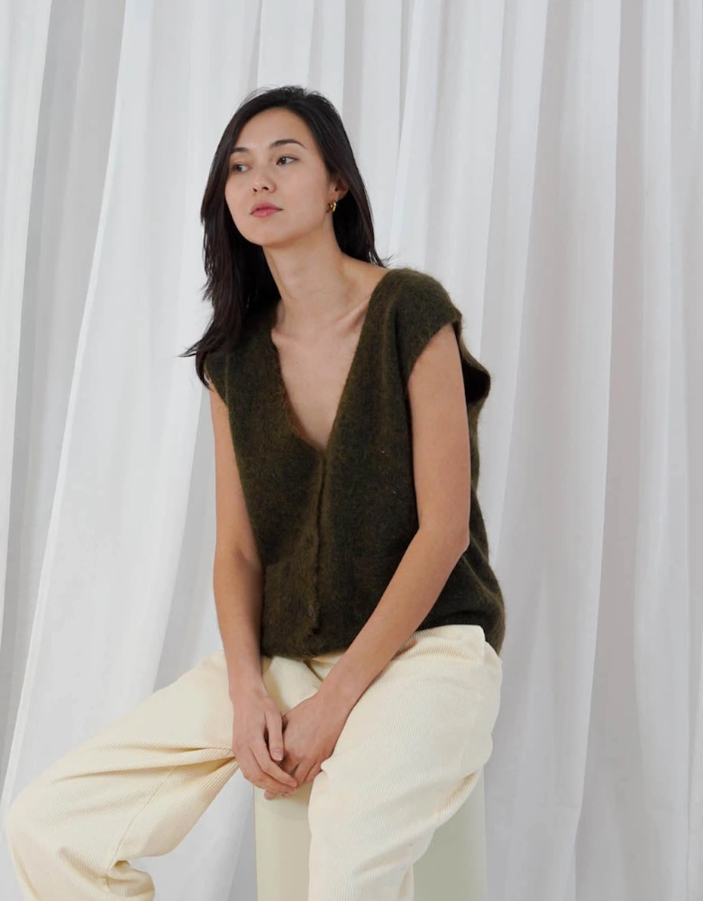 Castlerock Sleeveless Buttoned Cardigan - Military