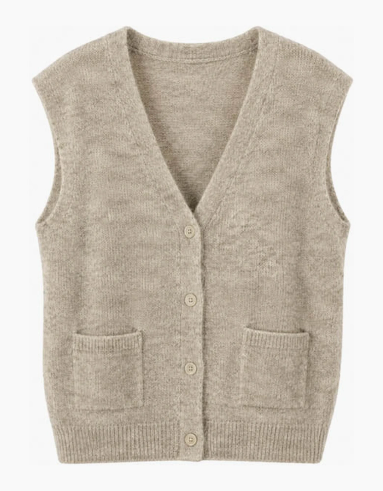 Castlerock Sleeveless Buttoned Cardigan - Mottled Beige