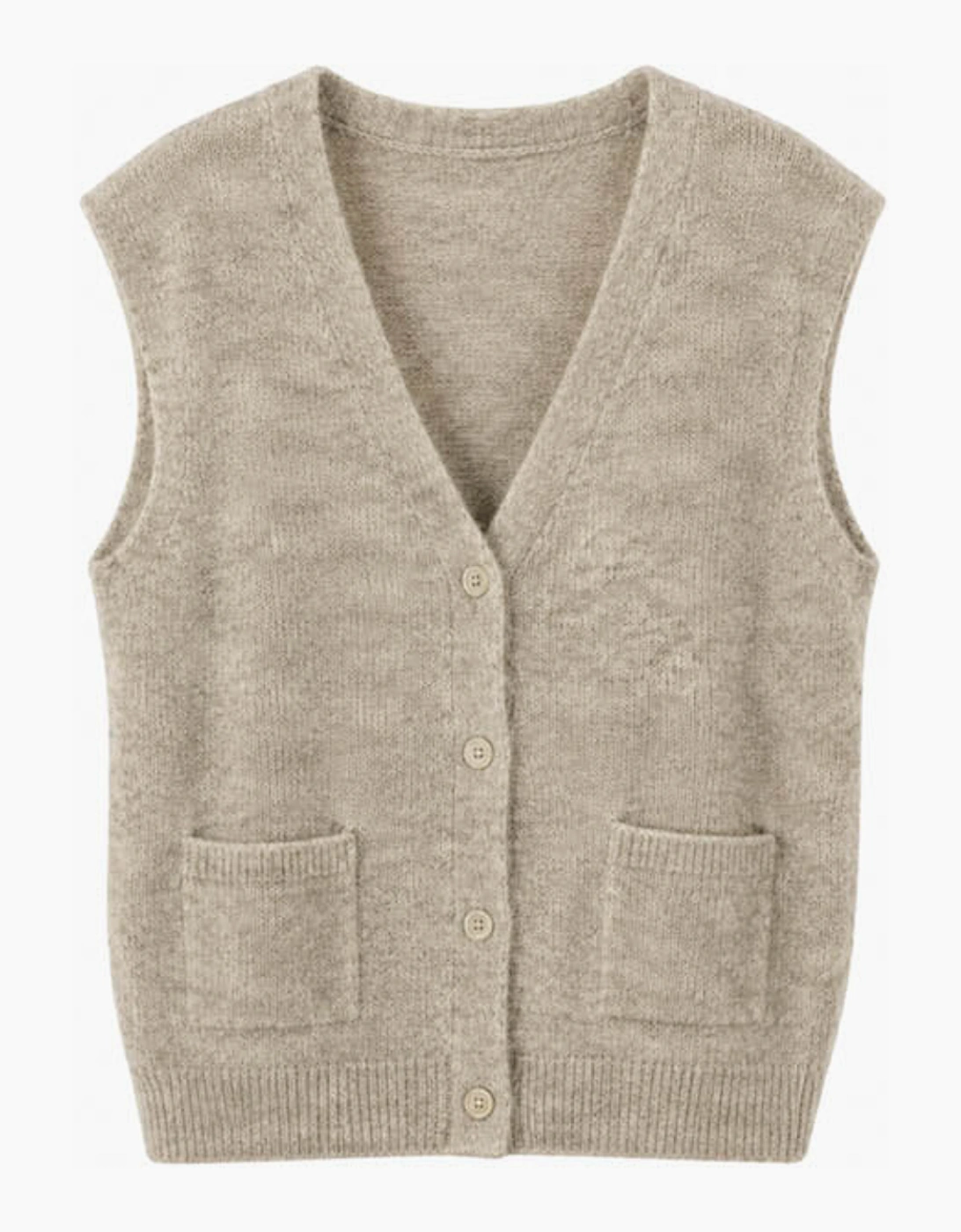 Castlerock Sleeveless Buttoned Cardigan - Mottled Beige, 2 of 1
