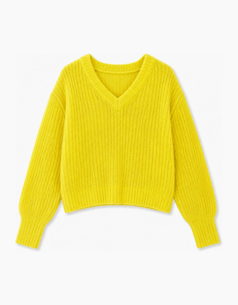 Anakoni Solid Long Sleeve V-Neck Sweater - Sunrise