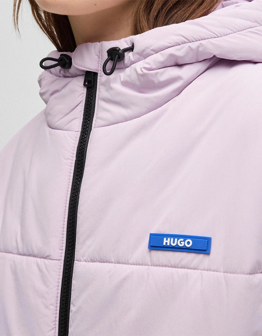Freya Hooded Neck Solid Patterned Puffer Jacket