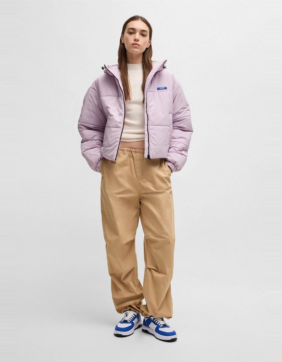 Freya Hooded Neck Solid Patterned Puffer Jacket