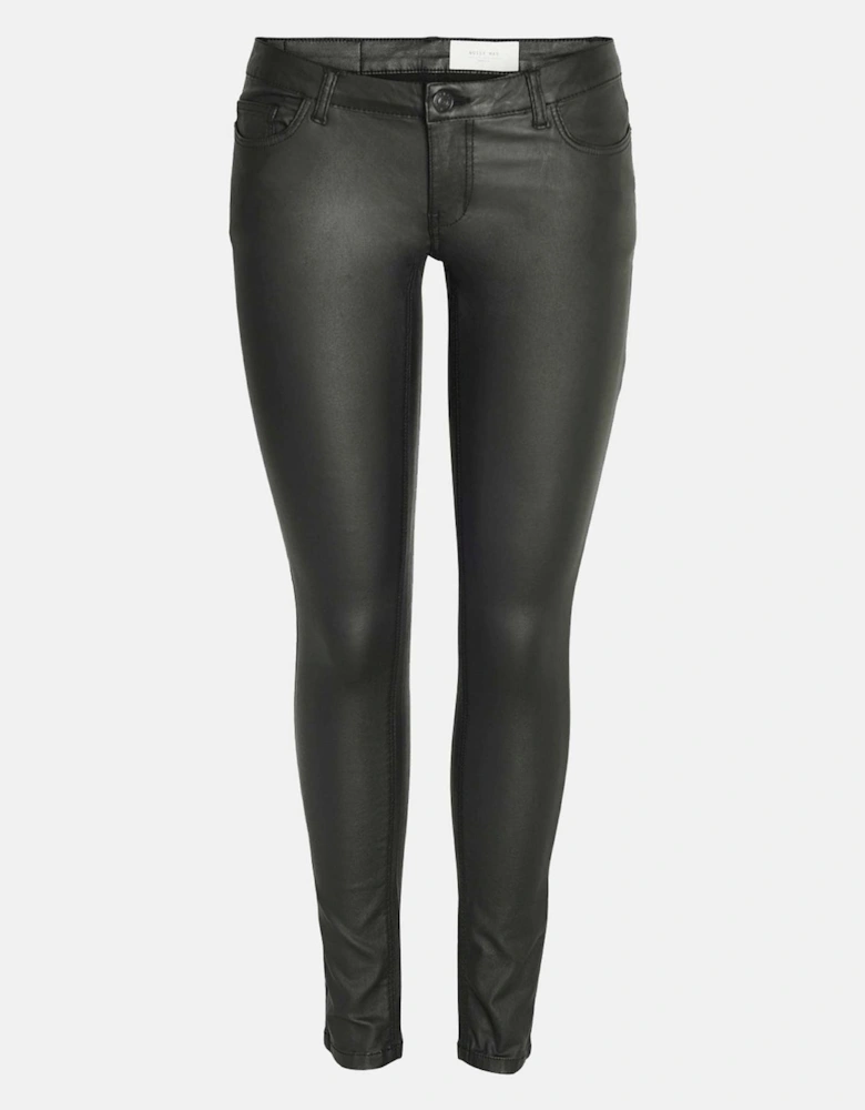 Coated Solid Patterned Five Pocket Pants