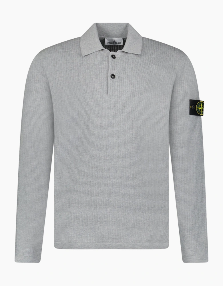 Stone Island Micro Stitch Soft Organic Cotton Loose Fit Long-Sleeve Polo in Pearl Grey