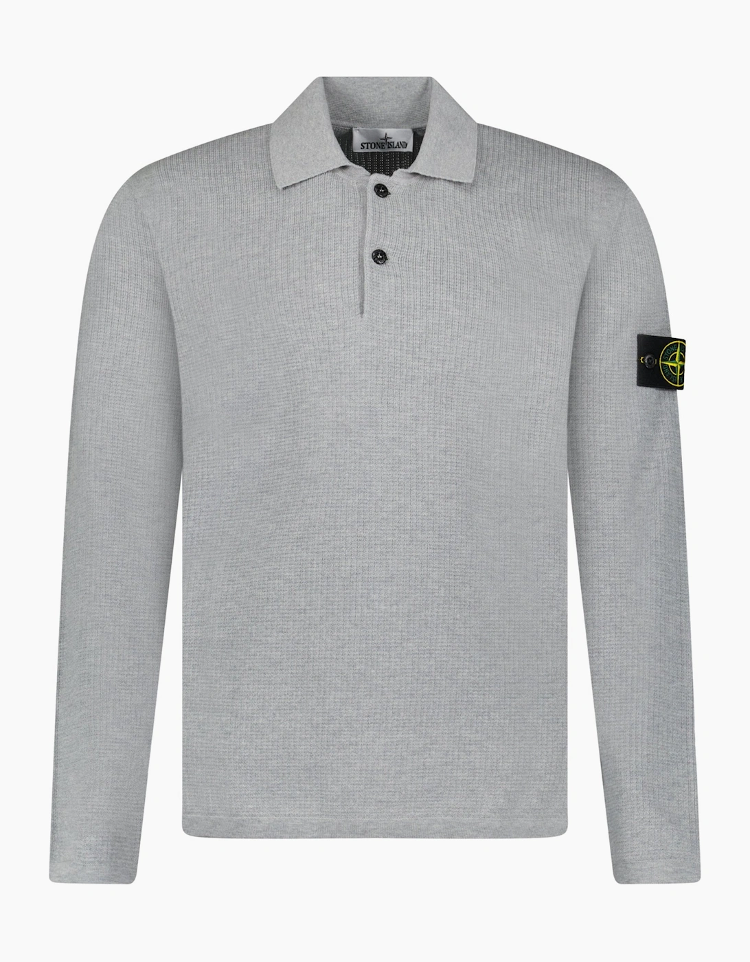 Stone Island Micro Stitch Soft Organic Cotton Loose Fit Long-Sleeve Polo in Pearl Grey
