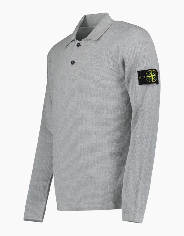 Stone Island Micro Stitch Soft Organic Cotton Loose Fit Long-Sleeve Polo in Pearl Grey