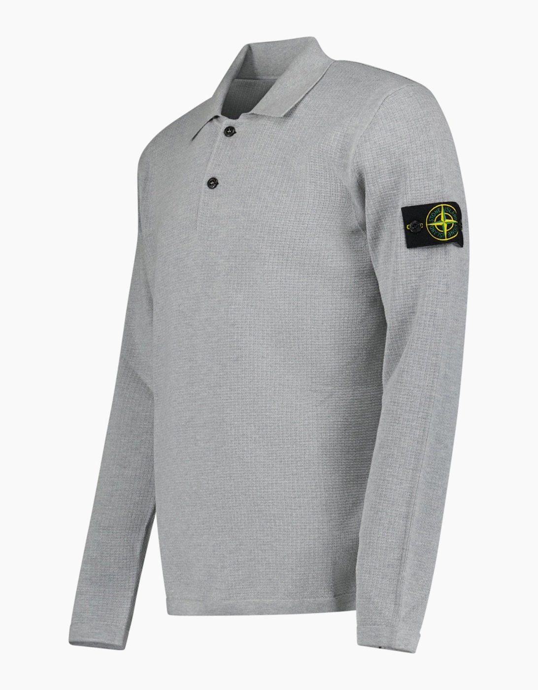 Stone Island Micro Stitch Soft Organic Cotton Loose Fit Long-Sleeve Polo in Pearl Grey