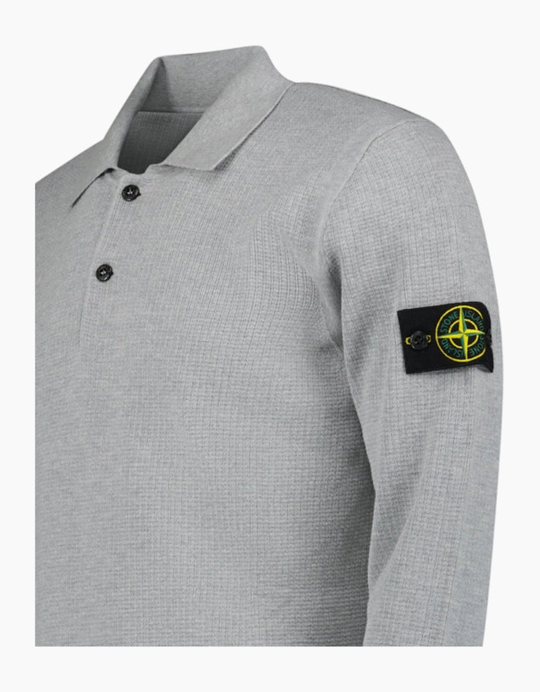 Stone Island Micro Stitch Soft Organic Cotton Loose Fit Long-Sleeve Polo in Pearl Grey