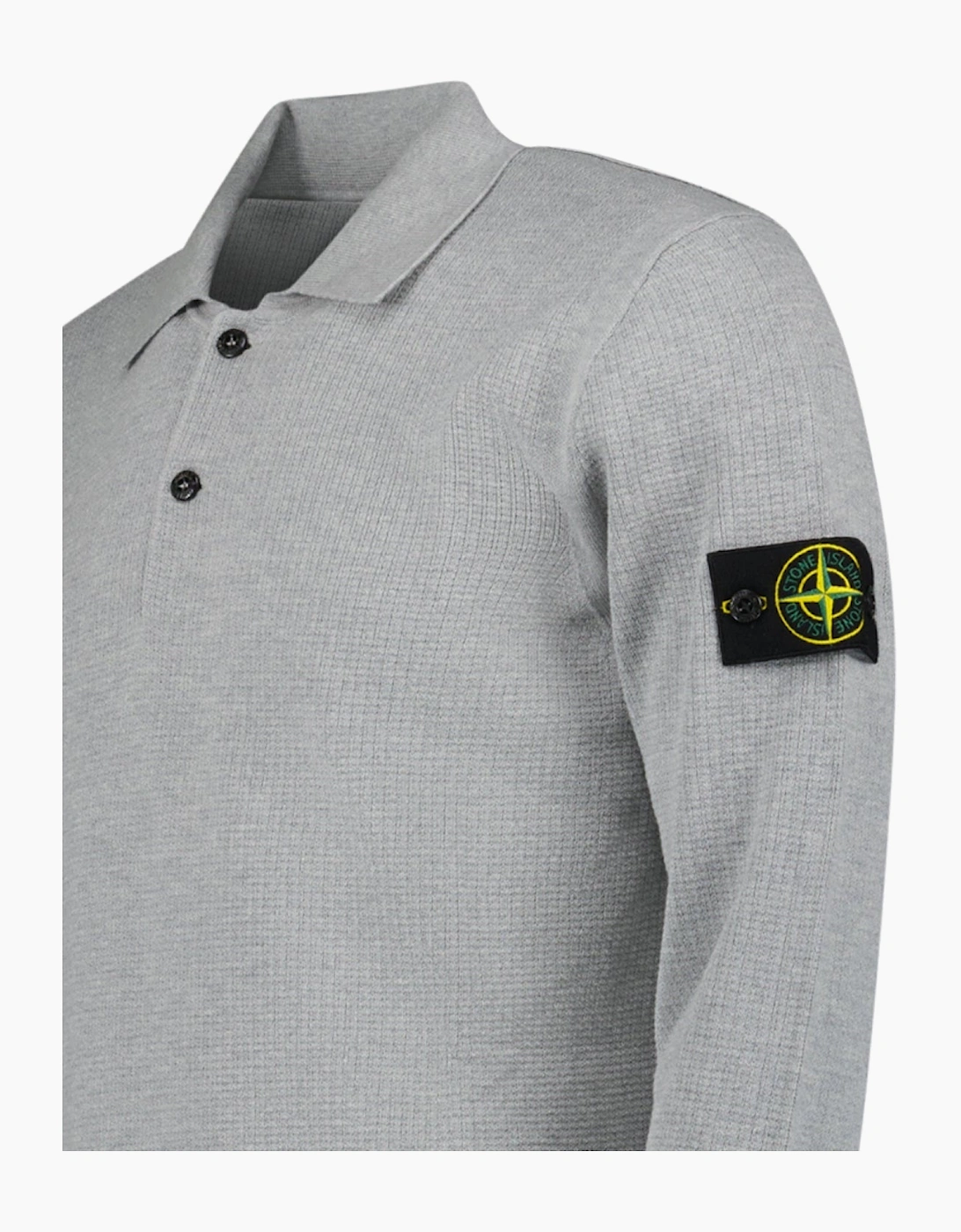 Stone Island Micro Stitch Soft Organic Cotton Loose Fit Long-Sleeve Polo in Pearl Grey