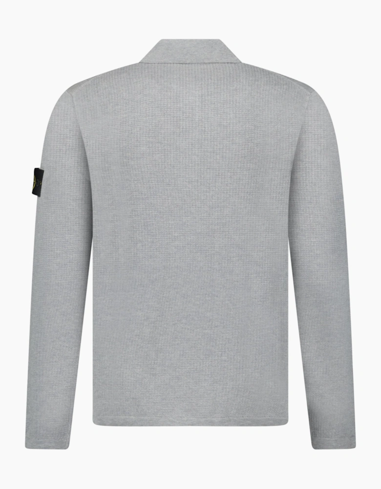 Stone Island Micro Stitch Soft Organic Cotton Loose Fit Long-Sleeve Polo in Pearl Grey