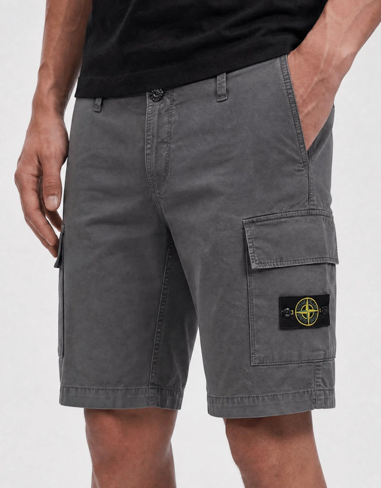 Stone Island Organic Cotton Stretch Broken Twill 'Old' Effect Cargo Shorts in Charcoal Grey