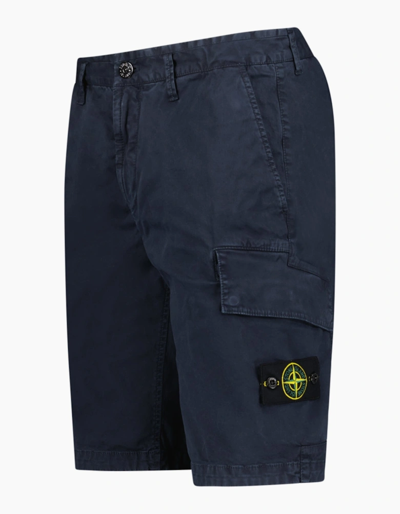 Stone Island Organic Cotton Stretch Broken Twill 'Old' Effect Cargo Shorts in Navy