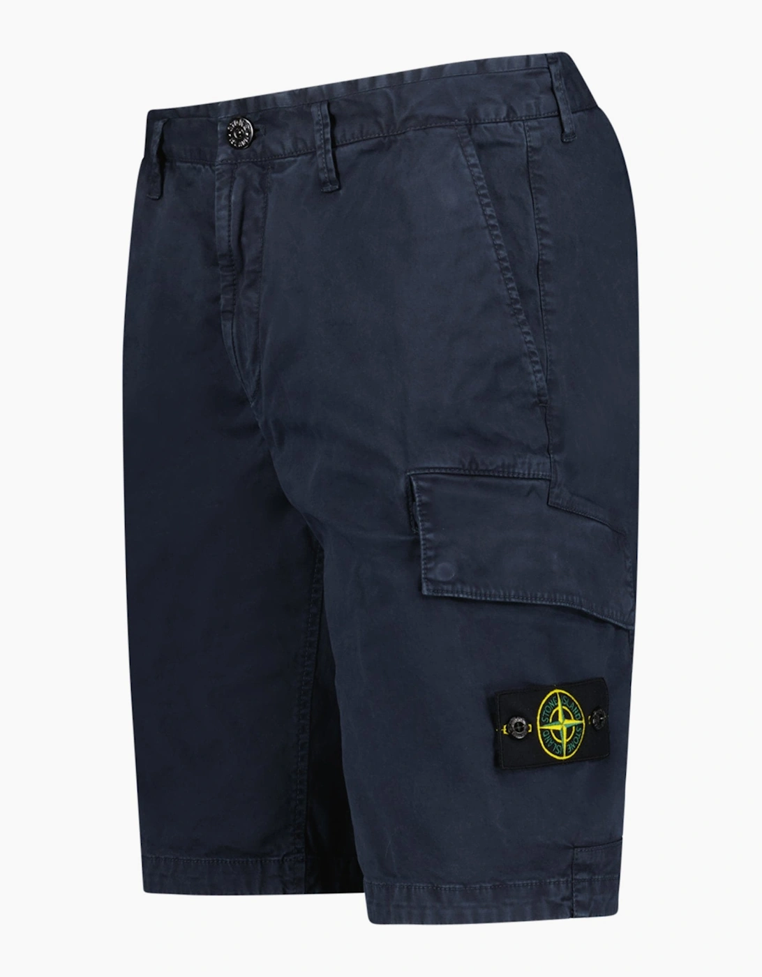 Stone Island Organic Cotton Stretch Broken Twill 'Old' Effect Cargo Shorts in Navy