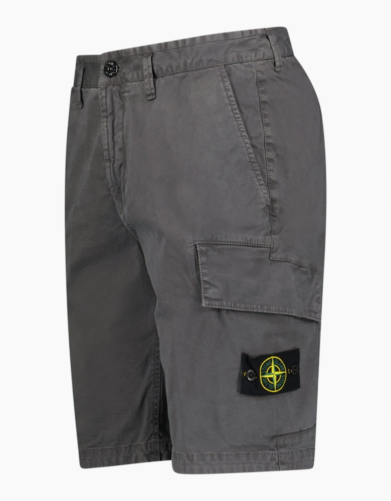 Stone Island Organic Cotton Stretch Broken Twill 'Old' Effect Cargo Shorts in Charcoal Grey
