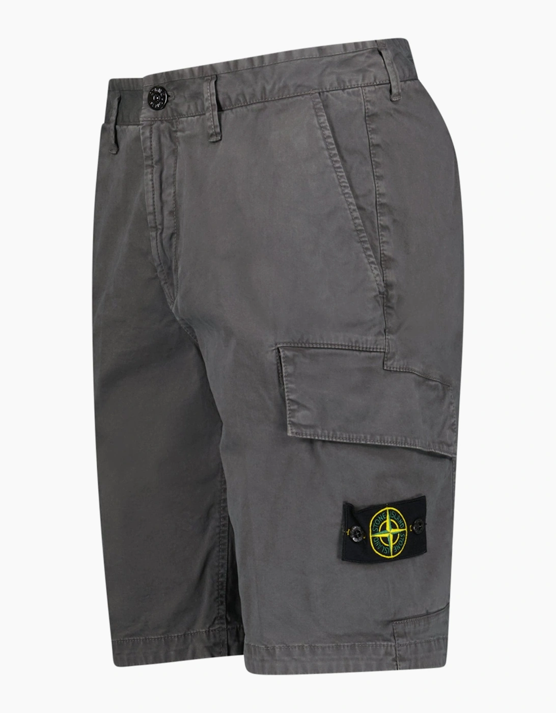 Stone Island Organic Cotton Stretch Broken Twill 'Old' Effect Cargo Shorts in Charcoal Grey