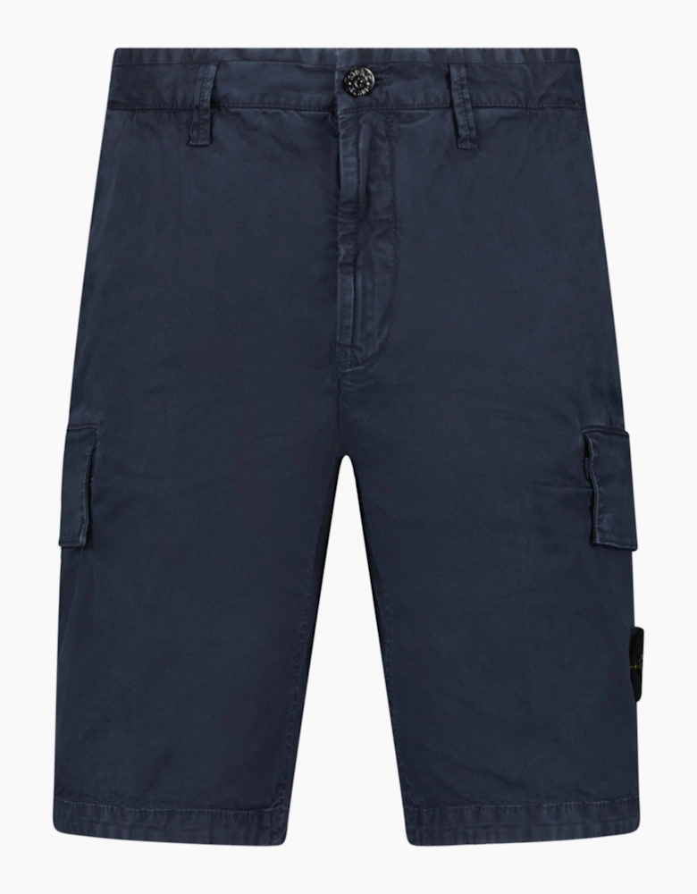 Stone Island Organic Cotton Stretch Broken Twill 'Old' Effect Cargo Shorts in Navy