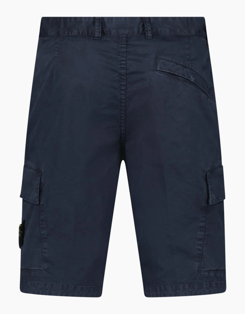 Stone Island Organic Cotton Stretch Broken Twill 'Old' Effect Cargo Shorts in Navy