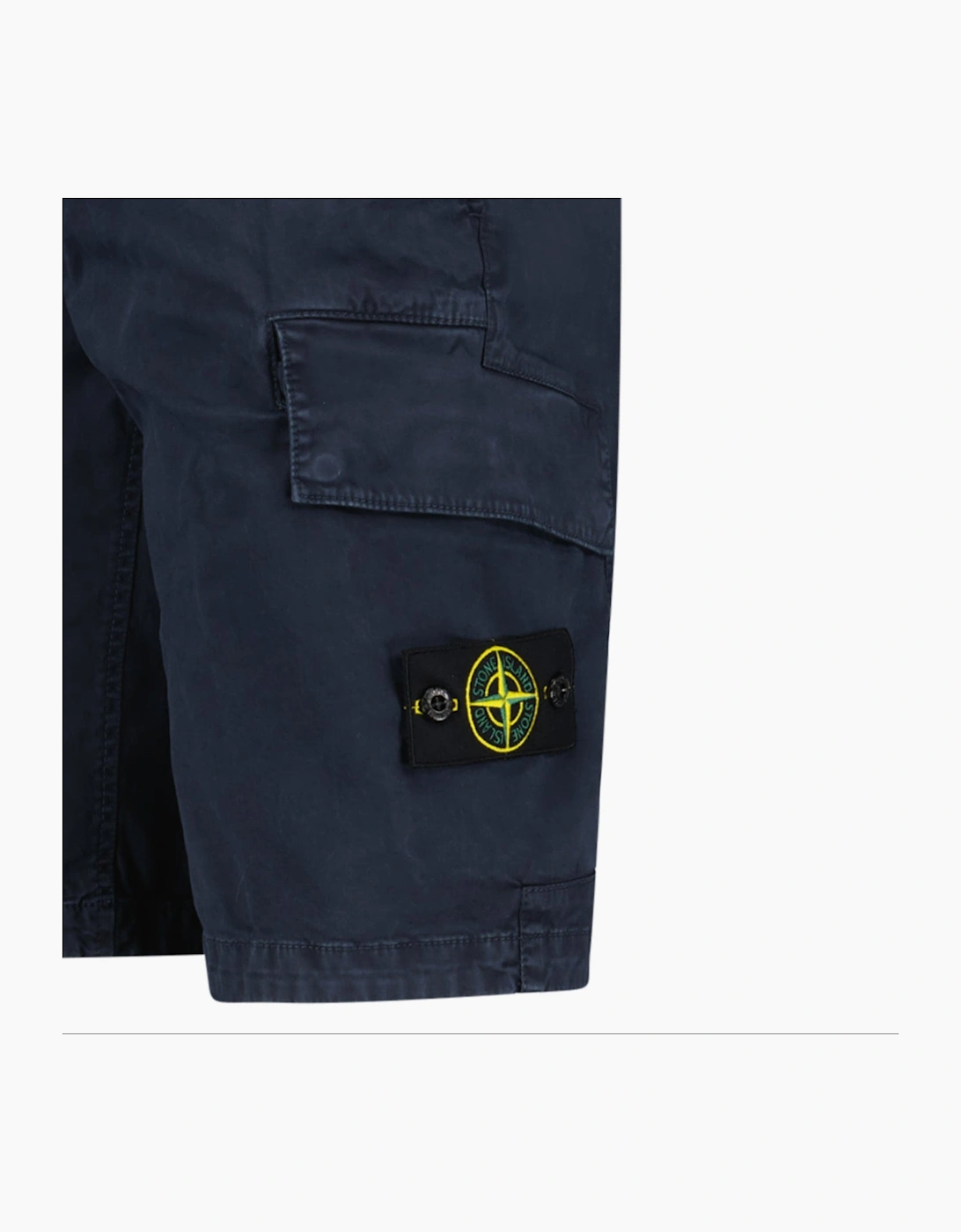 Stone Island Organic Cotton Stretch Broken Twill 'Old' Effect Cargo Shorts in Navy