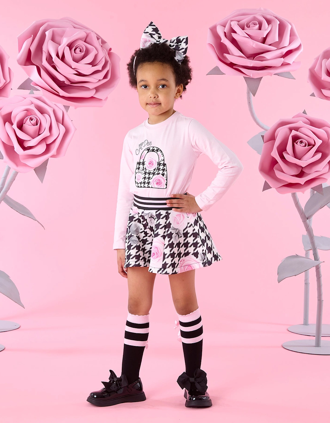A DEE AMY HOUNDSTOOTH PRINT SHORT SET W261509