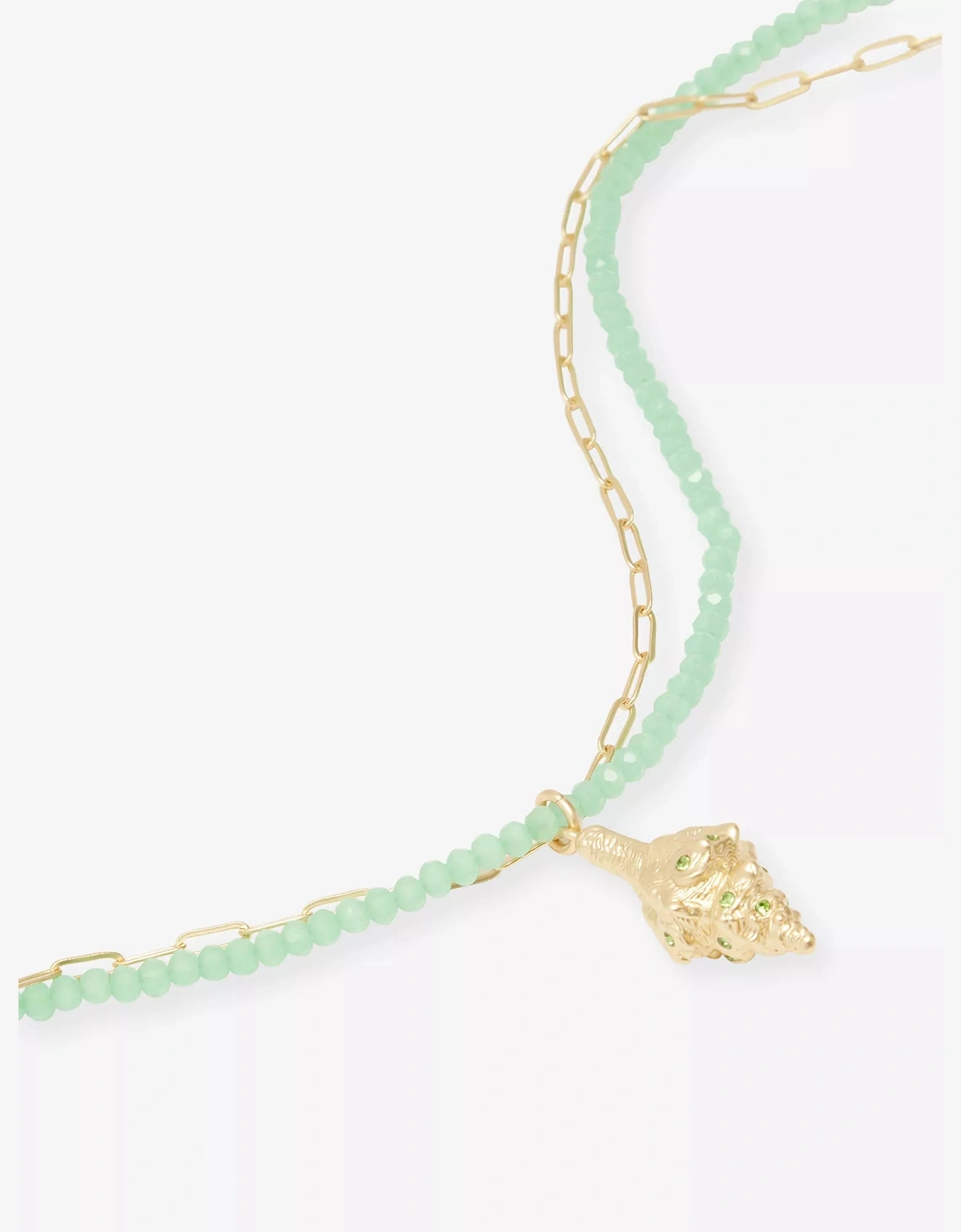 Noir Shell Metal Pendant Green Necklace