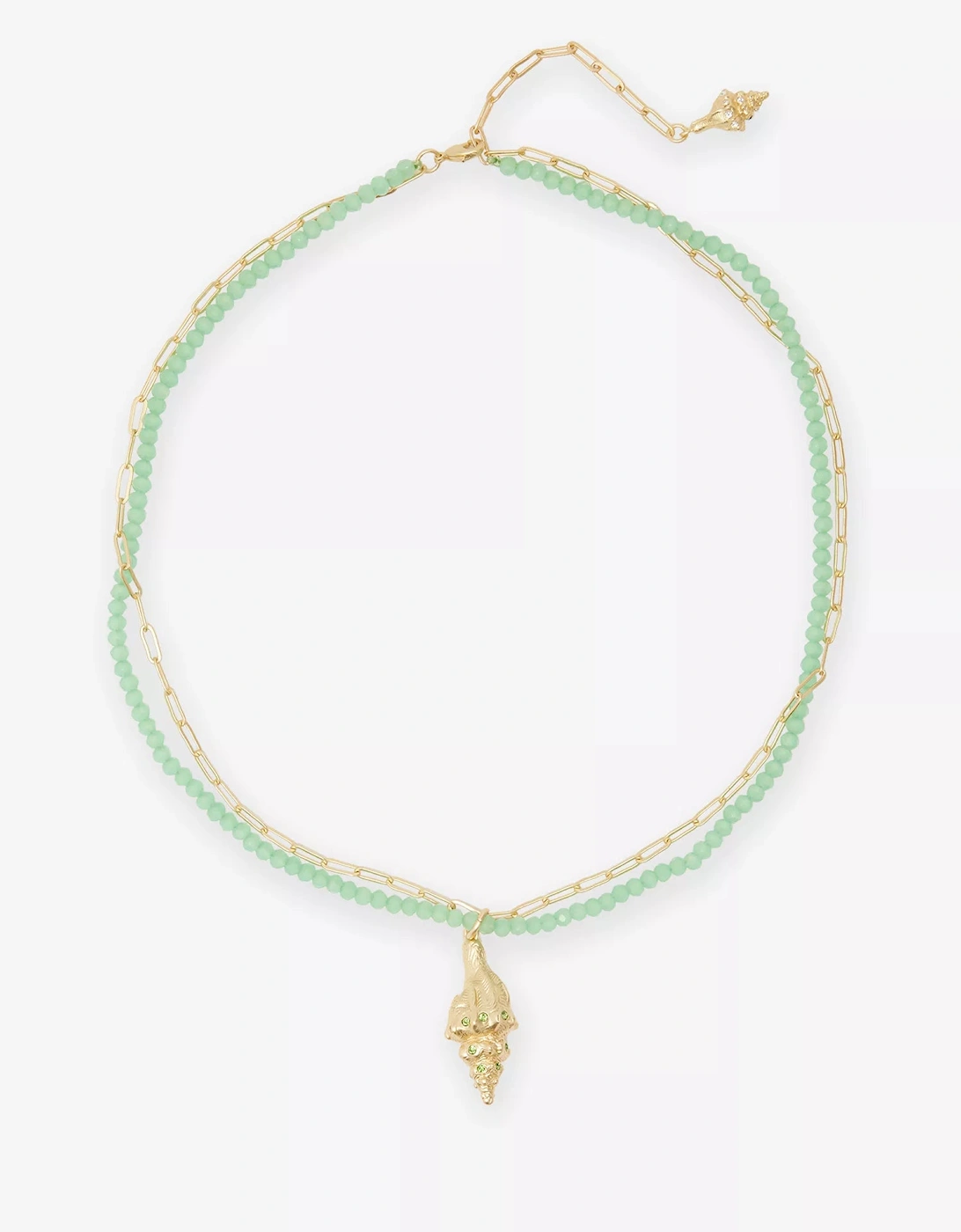 Noir Shell Metal Pendant Green Necklace