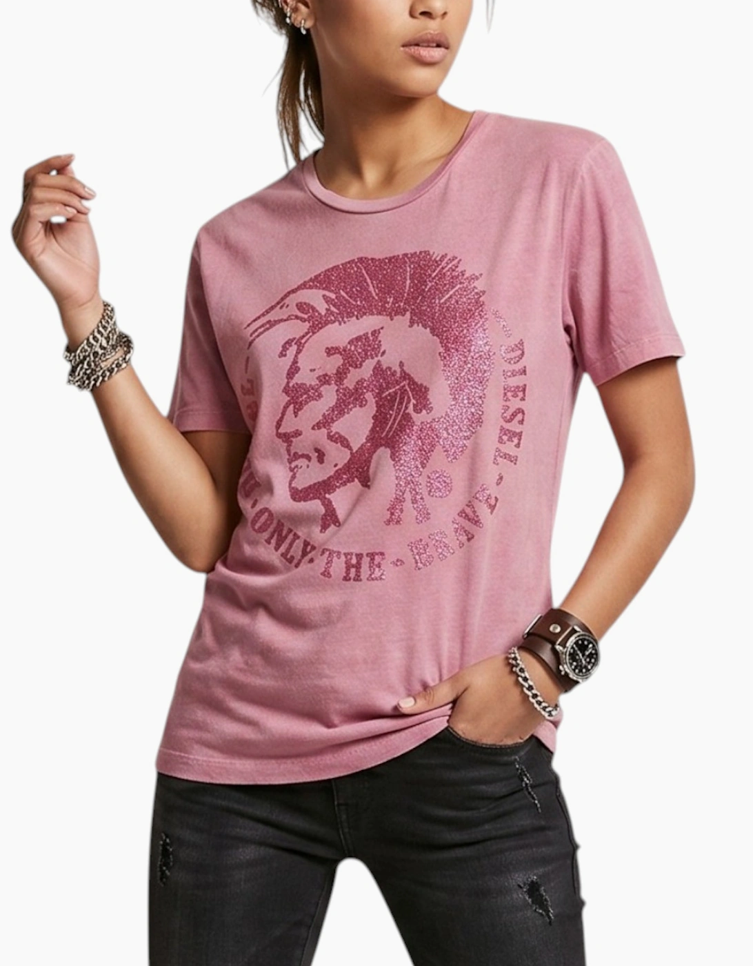 Diesel Women's Pink T Mori T Shirt Crew Neck Short Sleeve Casual Summer Cotton Top New - Size: 6