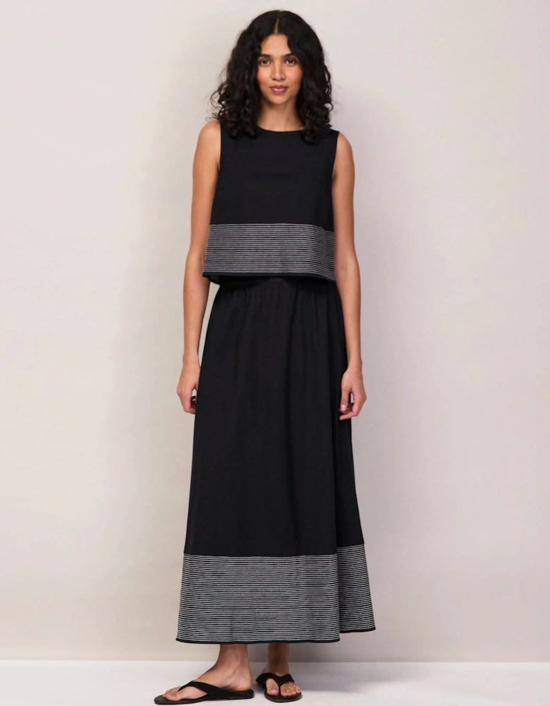 Black Cotton Contrast-Stitch Shell Top
