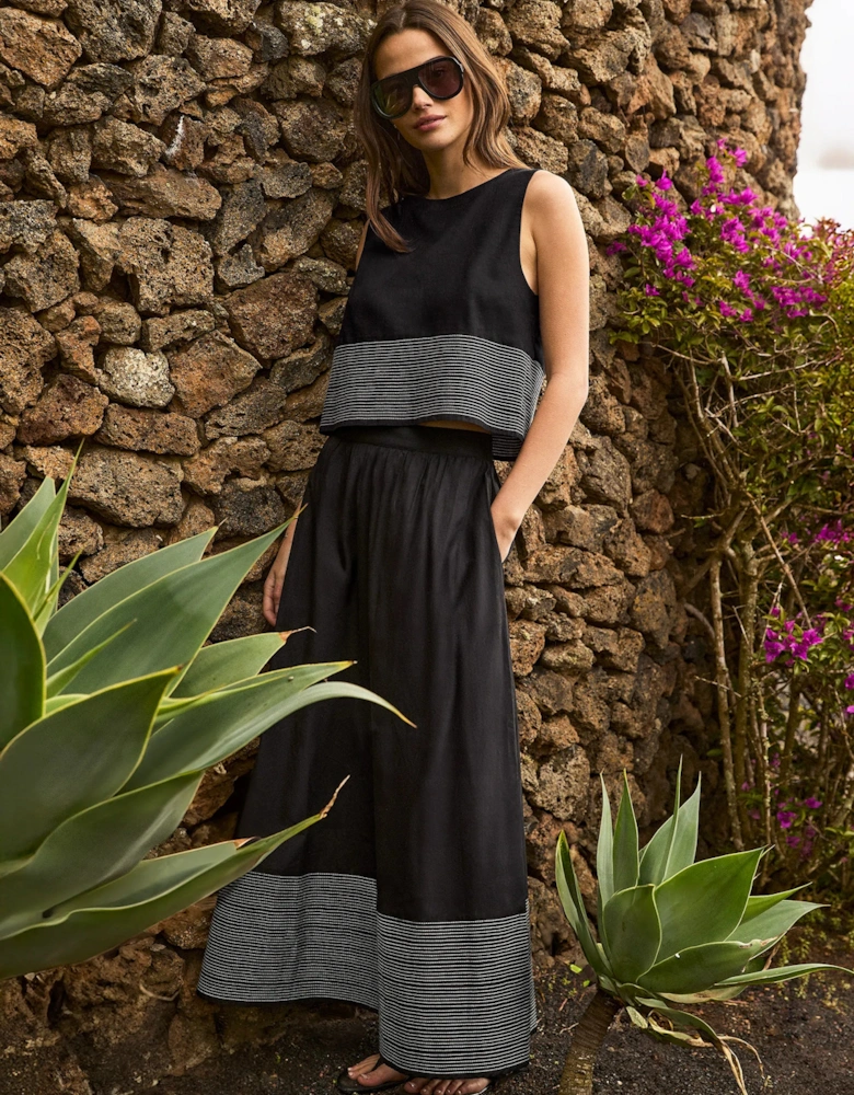 Black Cotton Contrast-Stitch Maxi Skirt