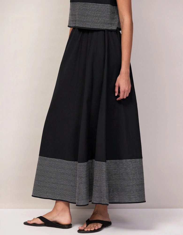 Black Cotton Contrast-Stitch Maxi Skirt