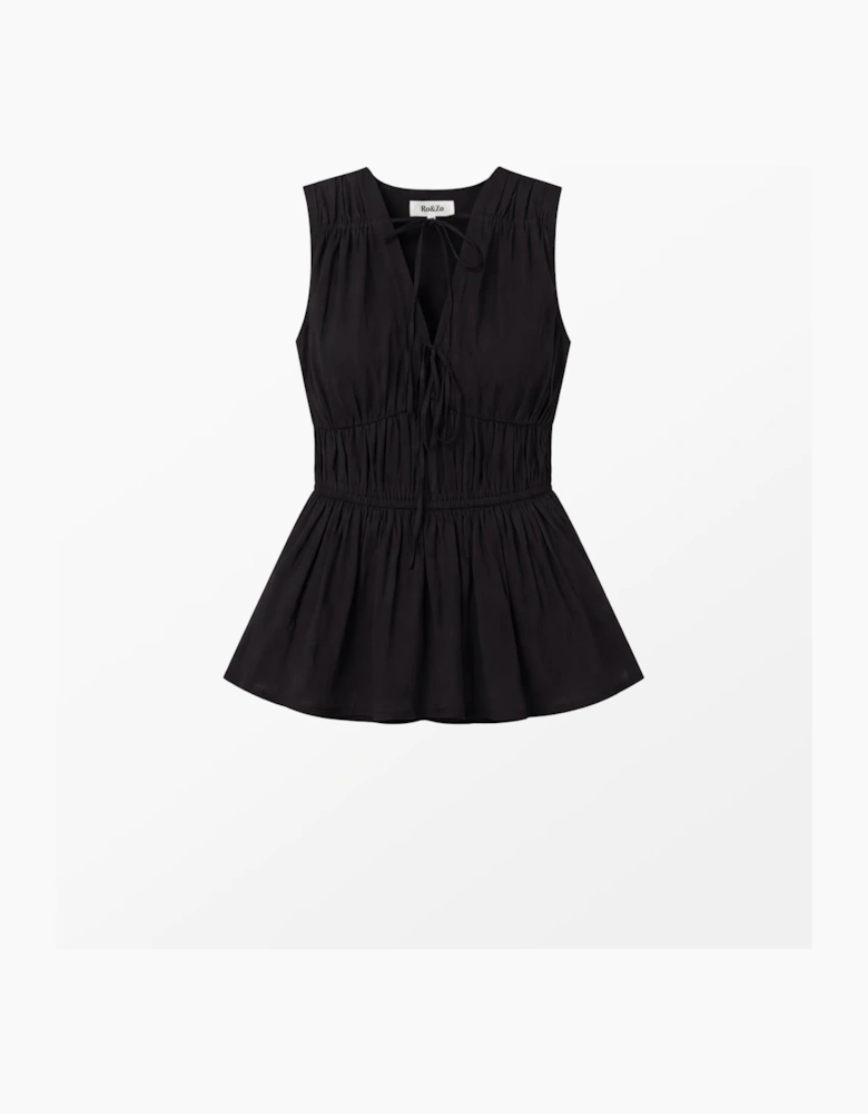Black Cotton-Voile Tie Front Top