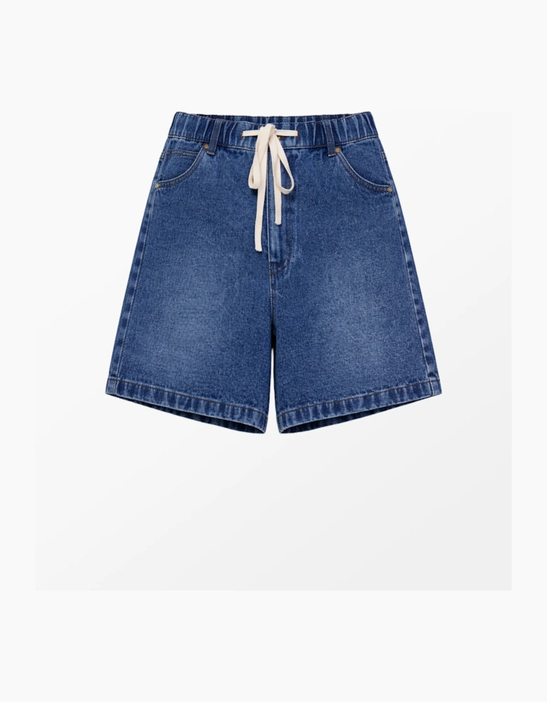 Blue Denim Drawstring Shorts