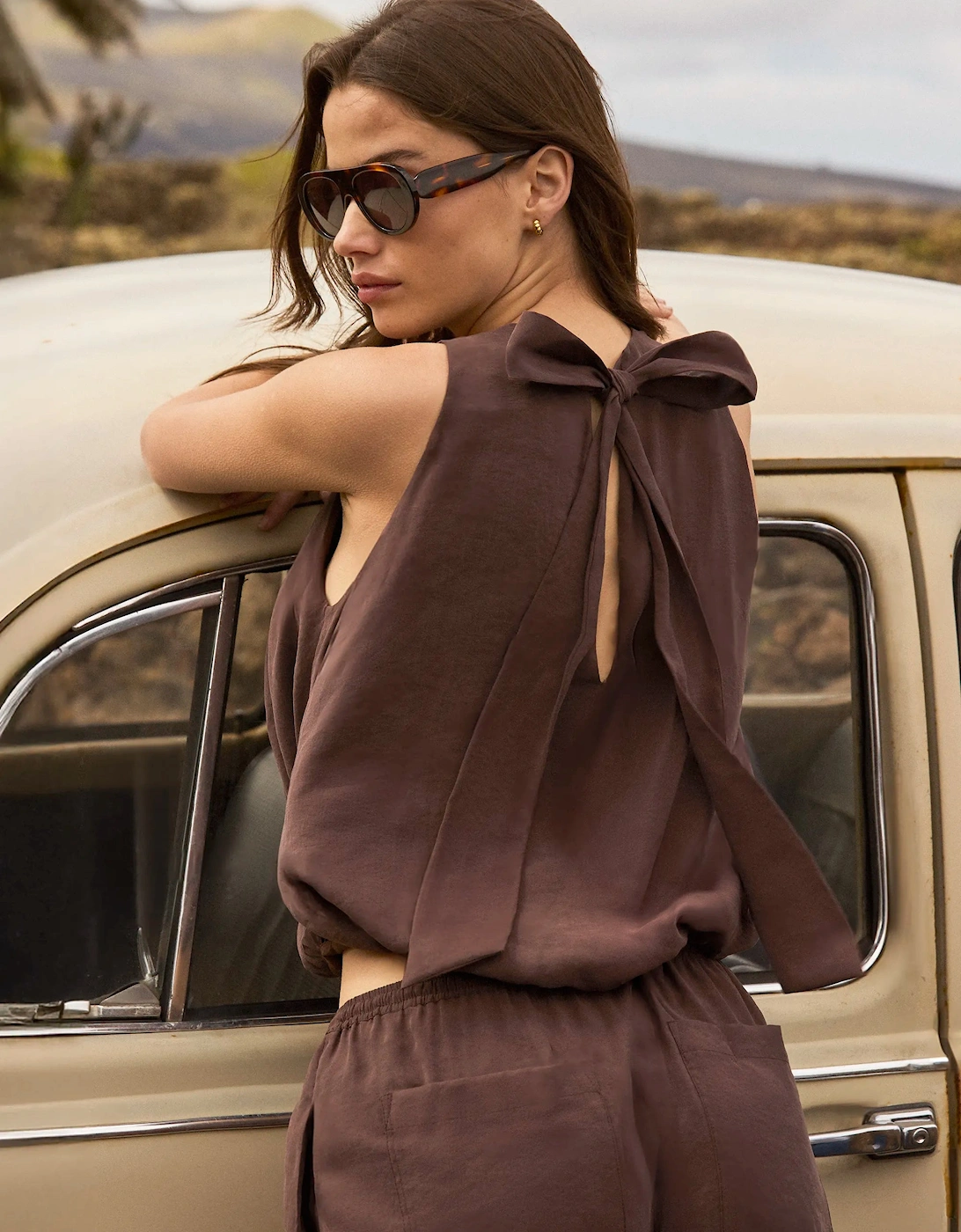 Brown Modal Bubble Hem Top