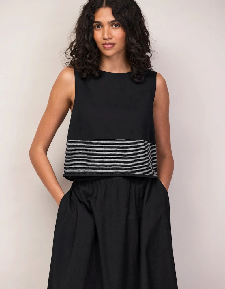 Black Cotton Contrast-Stitch Shell Top