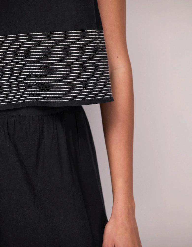 Black Cotton Contrast-Stitch Shell Top