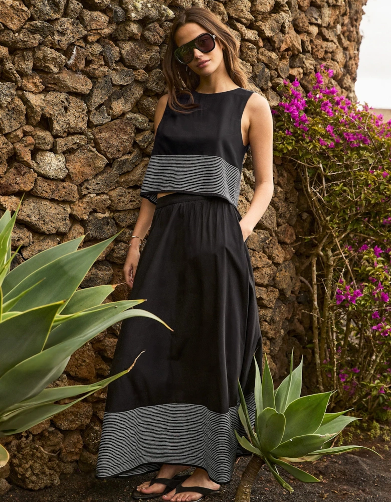 Black Cotton Contrast-Stitch Shell Top