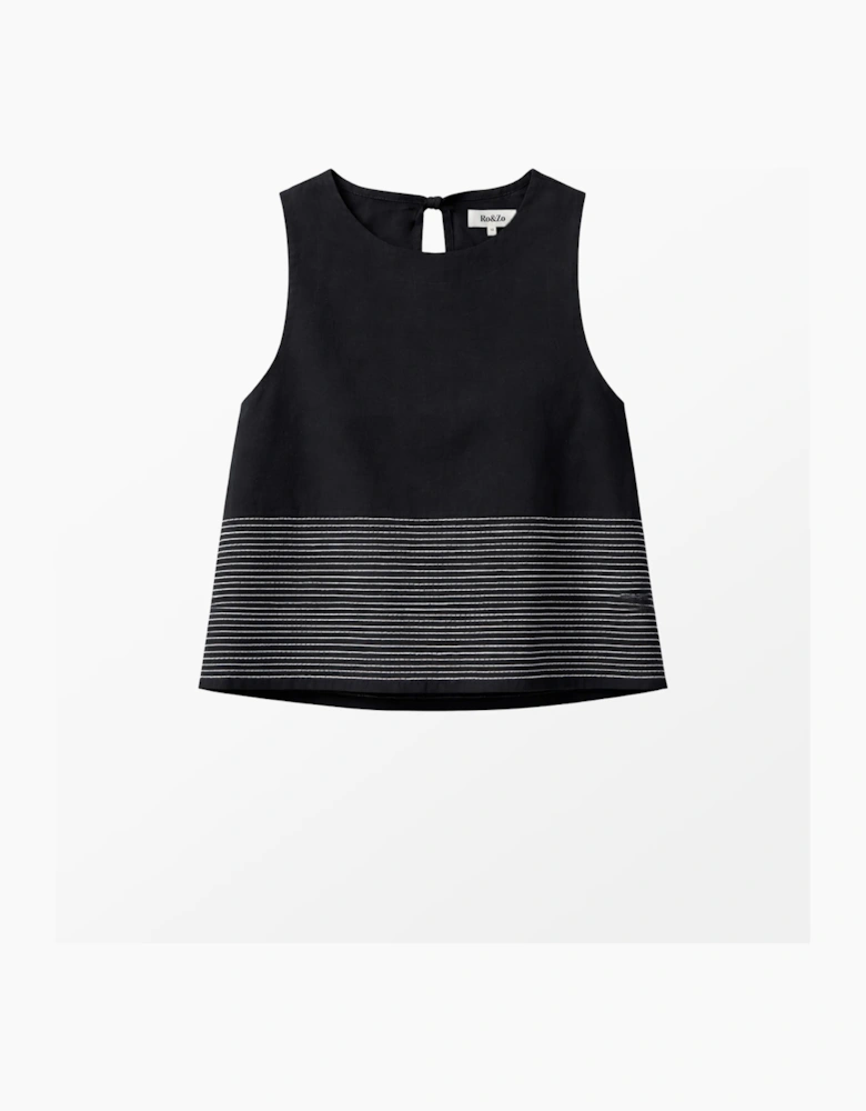 Black Cotton Contrast-Stitch Shell Top