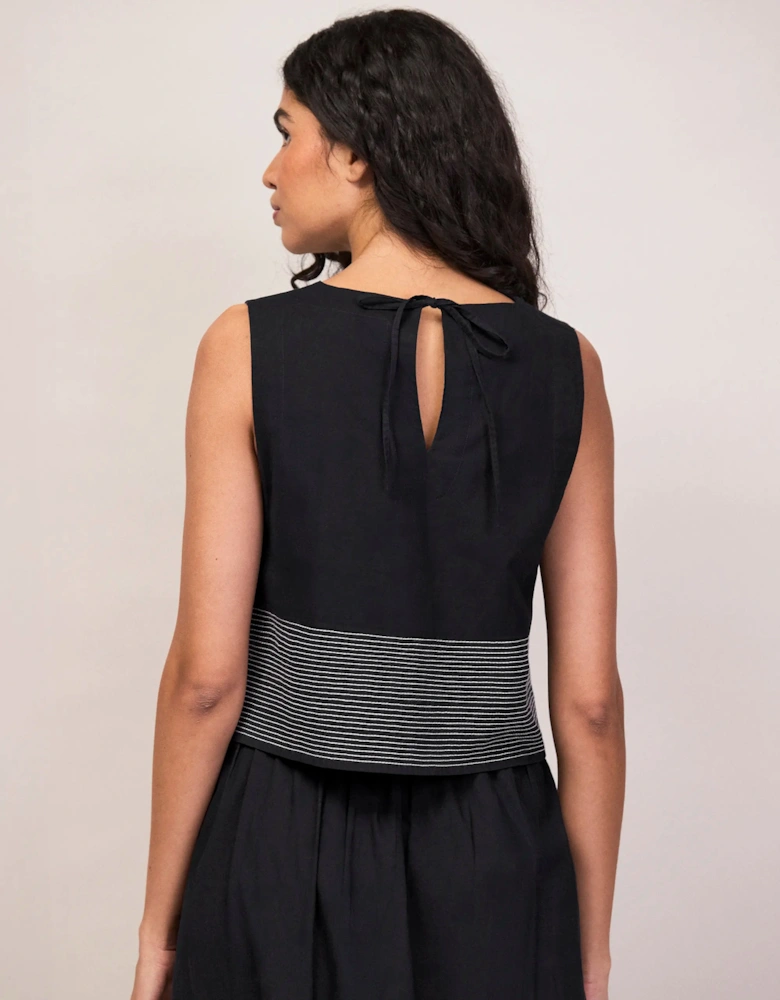 Black Cotton Contrast-Stitch Shell Top
