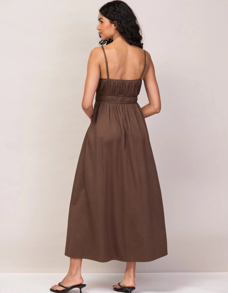 Chocolate Ruched Detail Midi Dress