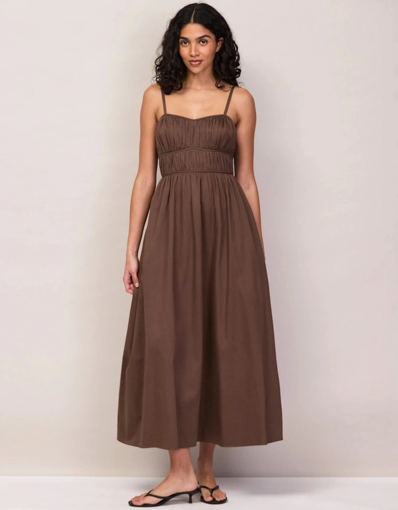 Chocolate Ruched Detail Midi Dress