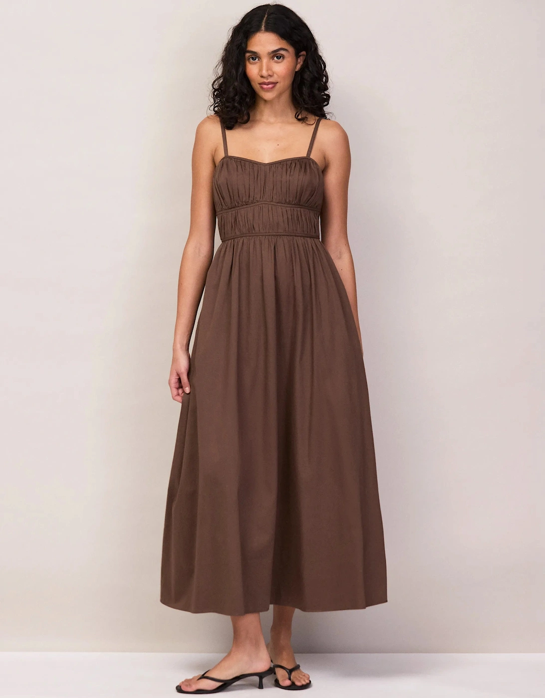 Chocolate Ruched Detail Midi Dress