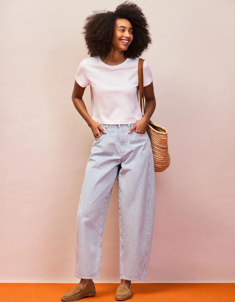 Blue Stripe Barrel Leg Jeans
