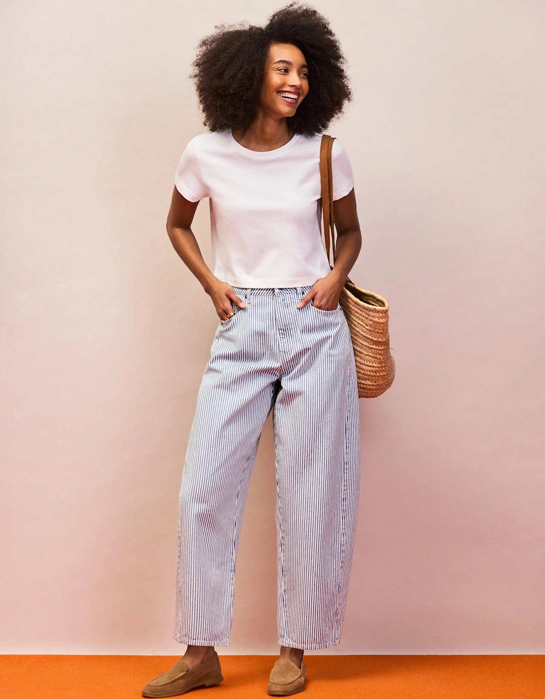 Blue Stripe Barrel Leg Jeans