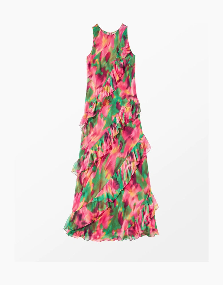 Petite Layla Pink Blurred Floral Ruffle Dress