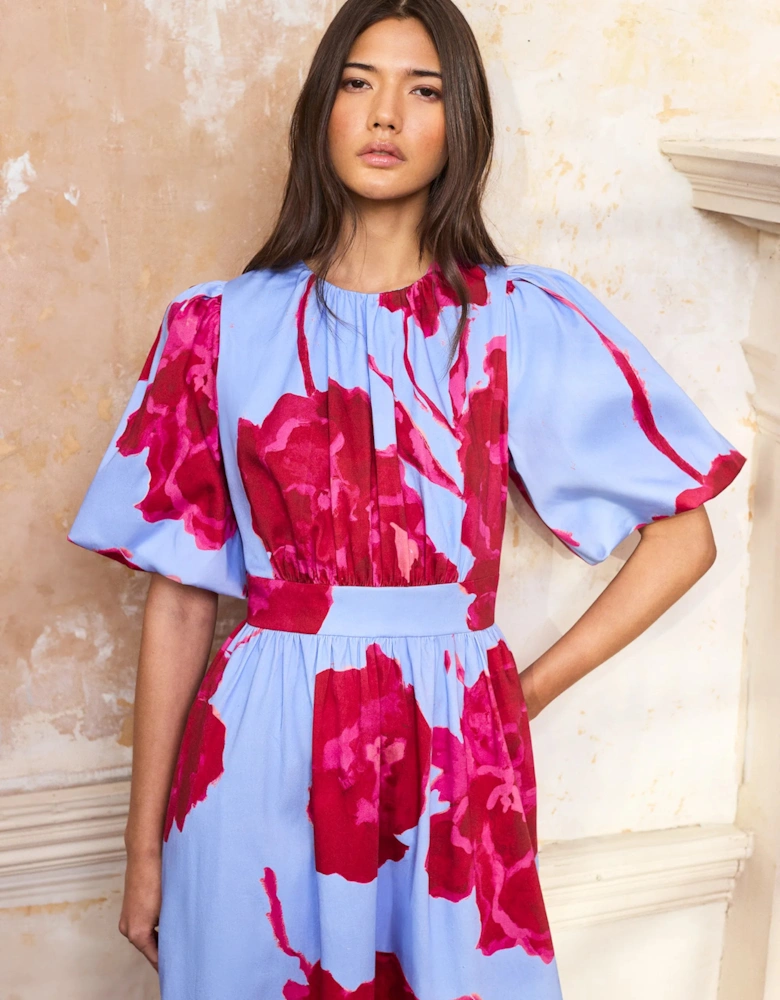 Seraphina Pink And Blue Floral Puff Sleeve Dress